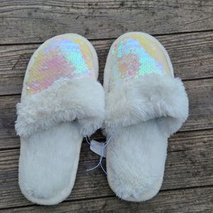White Sequin Slippers